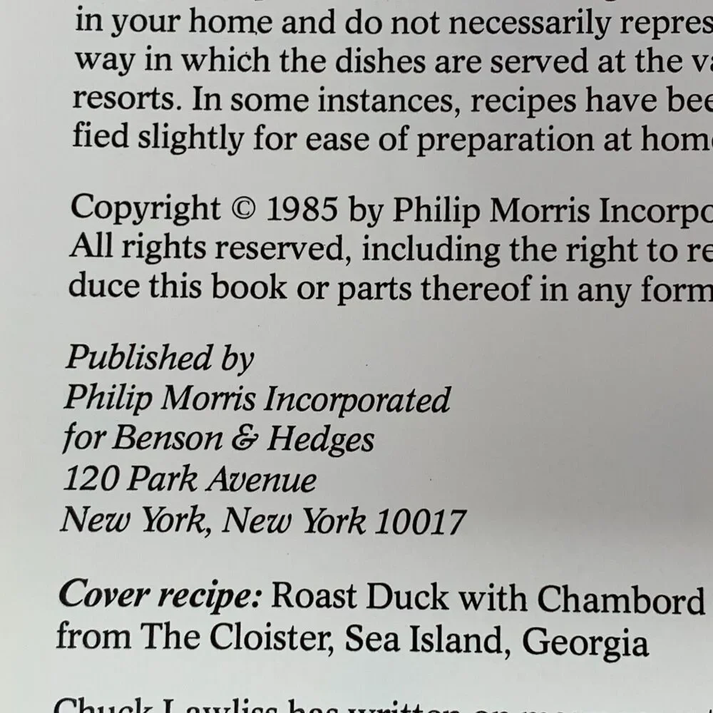 Vintage 1985 Benson and Hedges Recipe Book Cookbook Resorts Promotional Tobacco